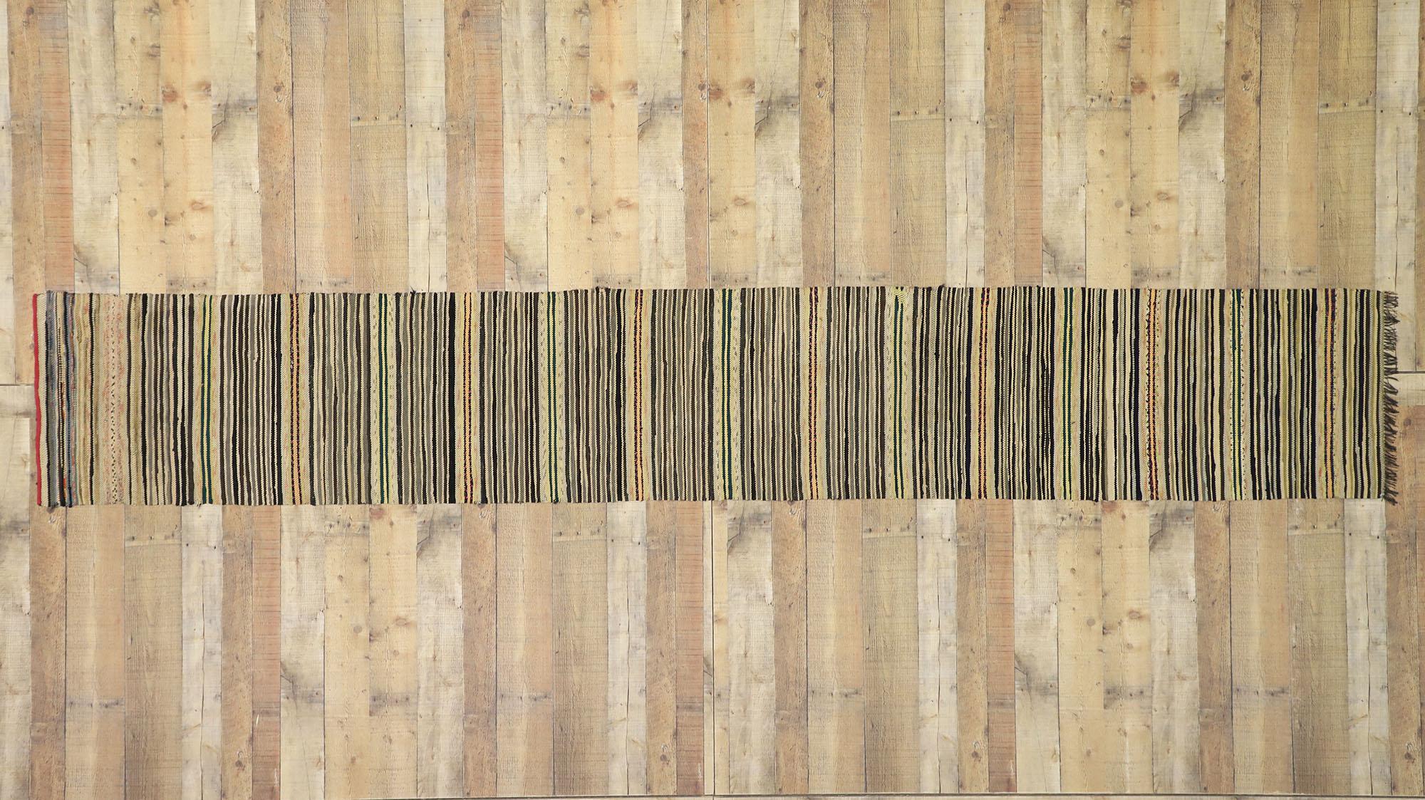 Vintage American Hooked Runner with Country Style, Narrow Hall Striped Runner For Sale 1