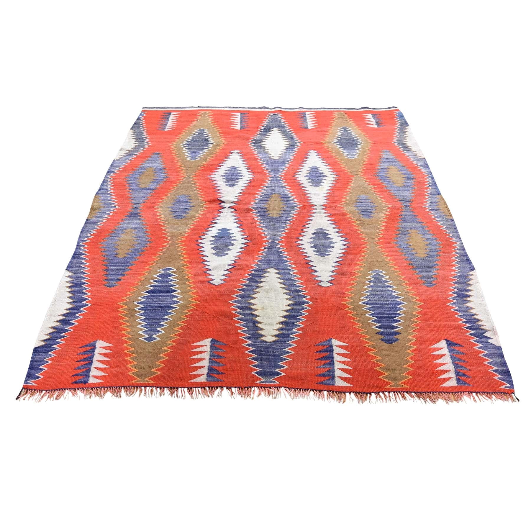 Vintage American Indian Navajo Flat-Weave Handwoven Rug