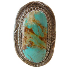 Vintage American Indian Pawn Turquoise & Sterling Ring, Size 11