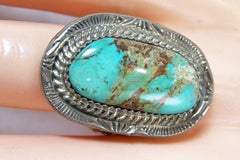 Vintage American Indian Pawn Turquoise & Sterling Ring, Size 11