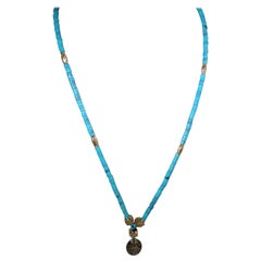 Retro American Indian Turquoise Bead Scarab Drop Necklace