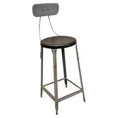 Vintage American Industrial Metal Gris Taburete de Dibujo Silla de Trabajo de Artista