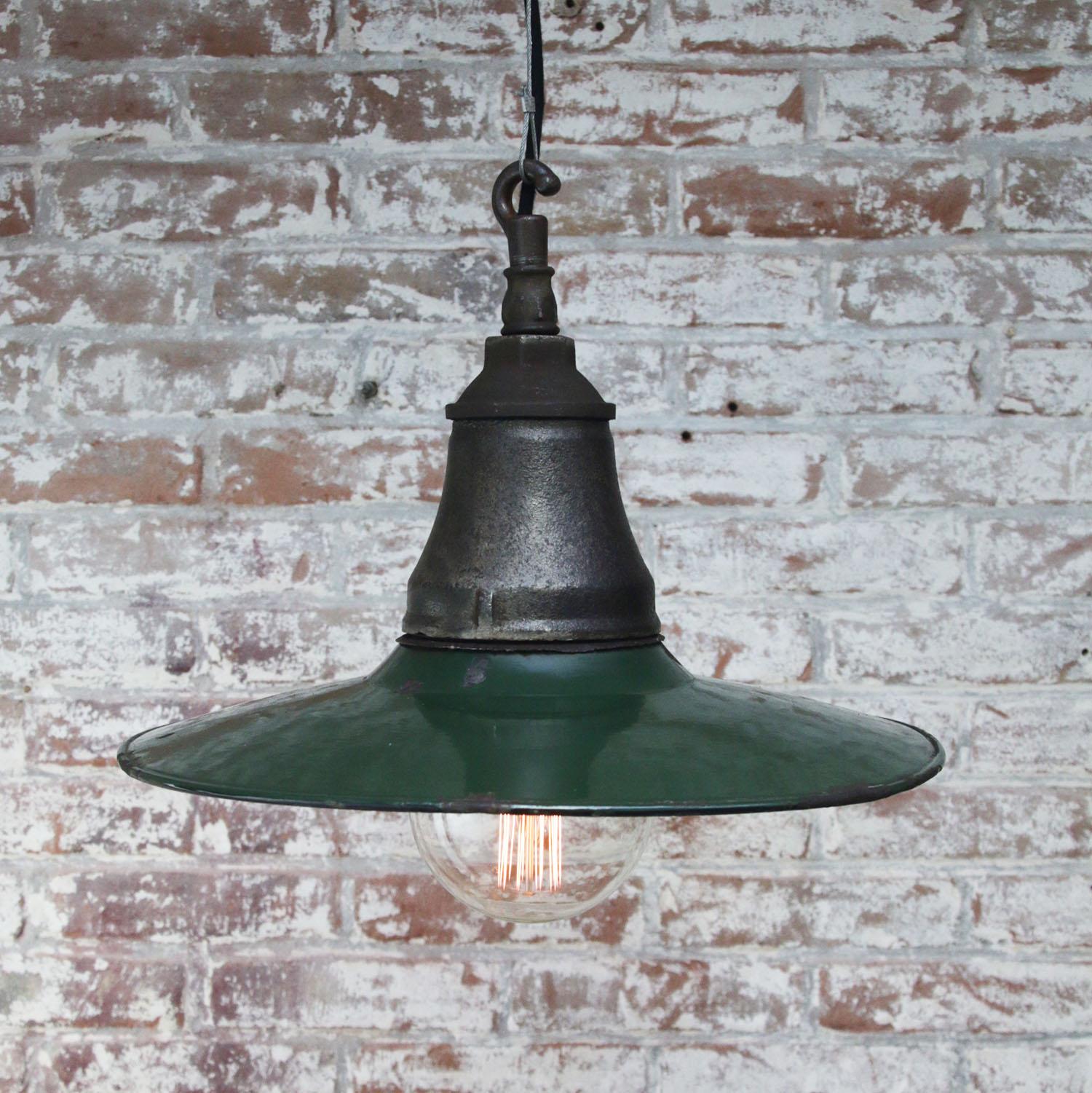 20th Century Vintage American Industrial Green Enamel Factory Pendant Light