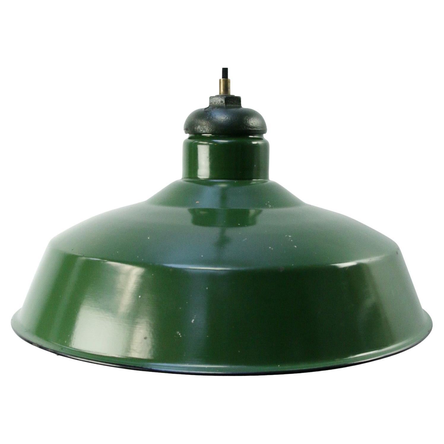 Vintage American Industrial Green Enamel Pendant Light For Sale