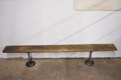 Vintage American Industrial Long Gym Seat Butcher Block Wood and Steel Bench