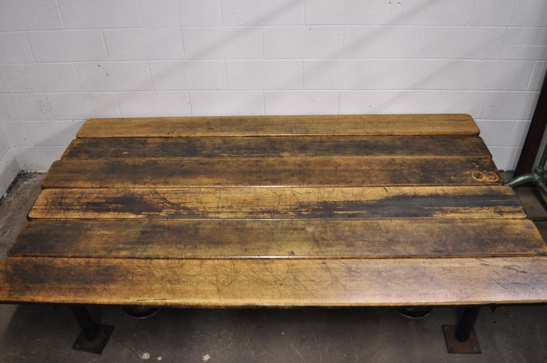 Vintage American Industrial Long Gym Seat Butcher Block Wood And