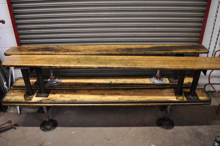 Vintage American Industrial Long Gym Seat Butcher Block Wood And