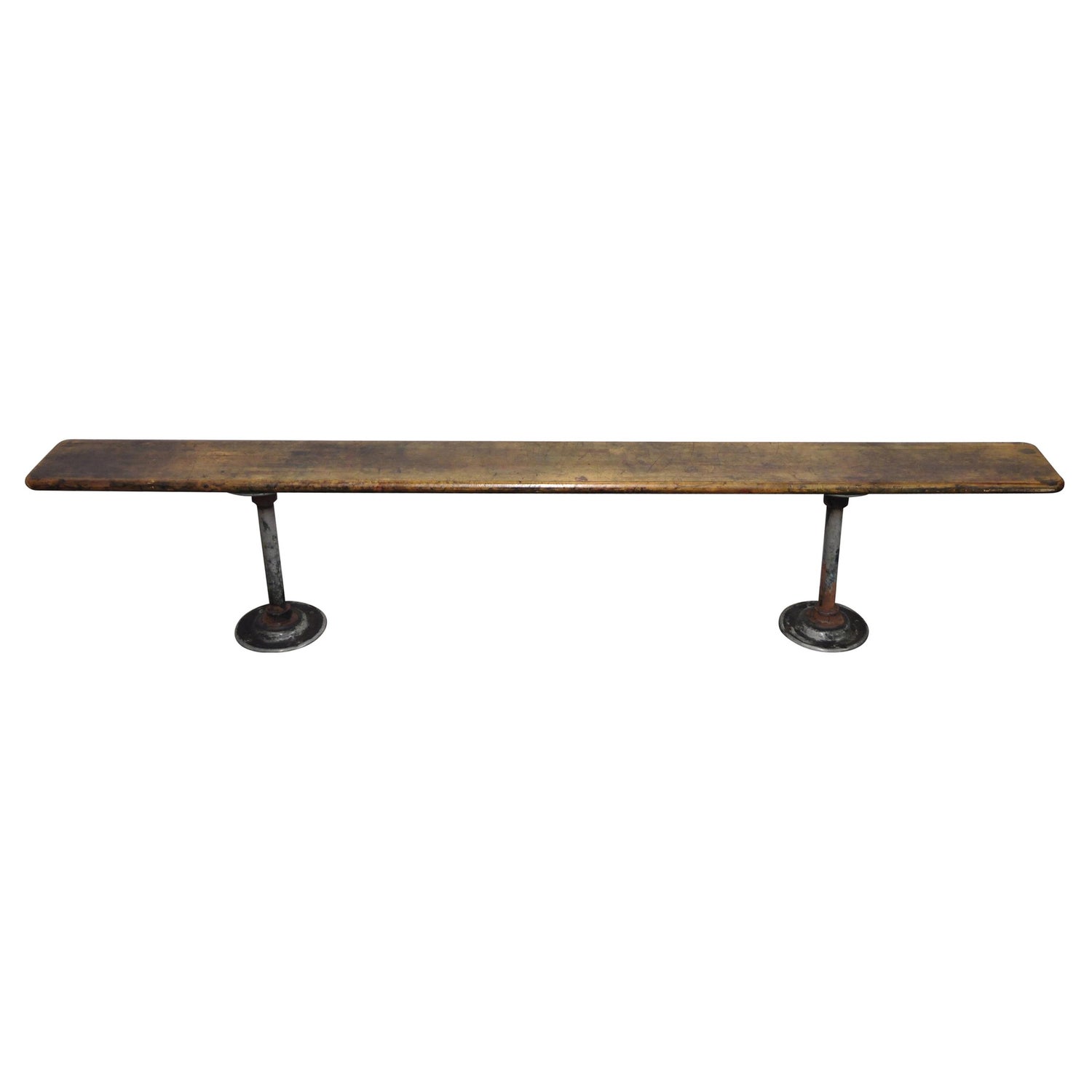 Vintage American Industrial Long Gym Seat Butcher Block Wood And