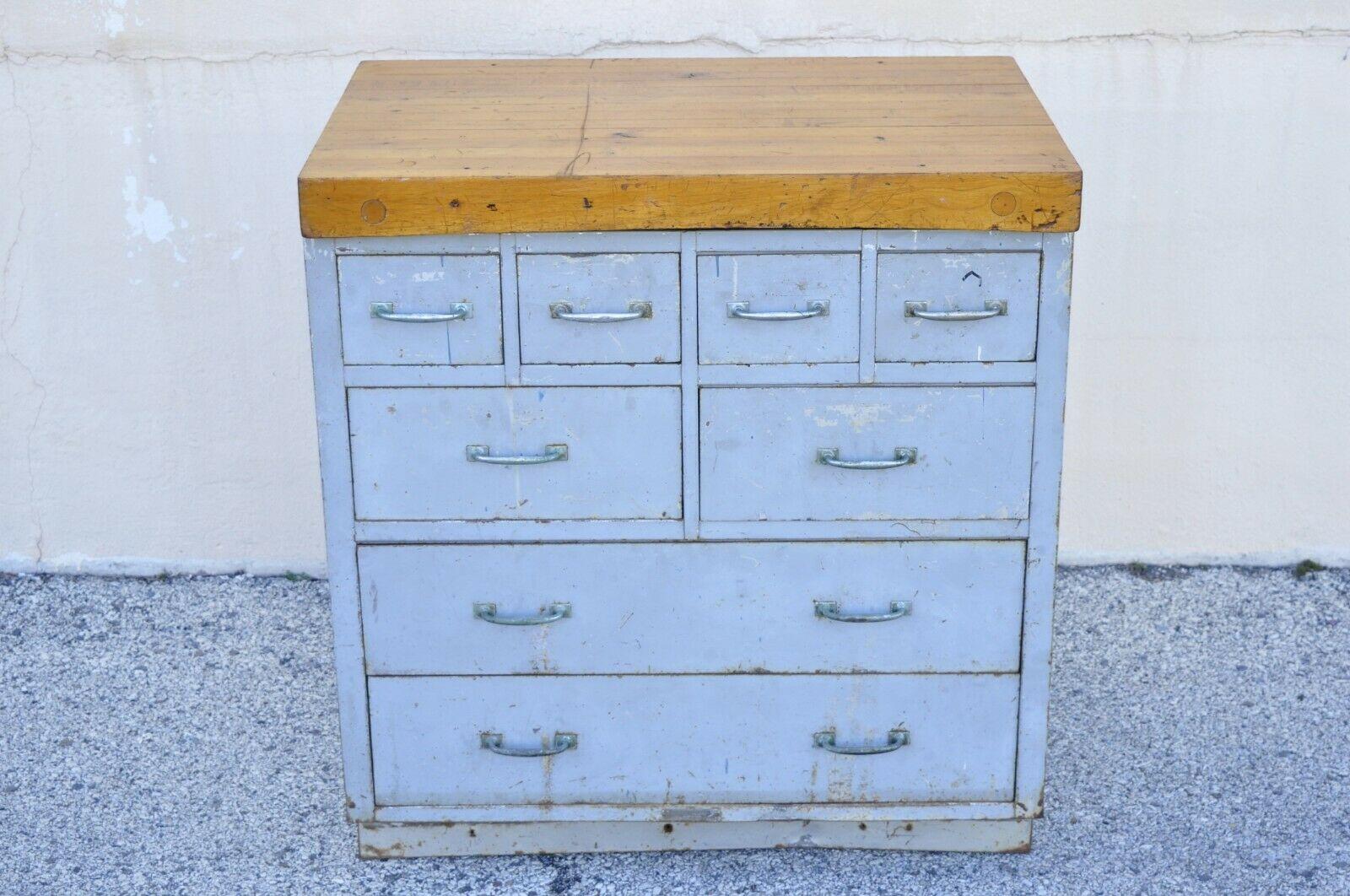 Vintage American Industrial Steel 8 Drawer Work Station Table Island Tool Chest 6