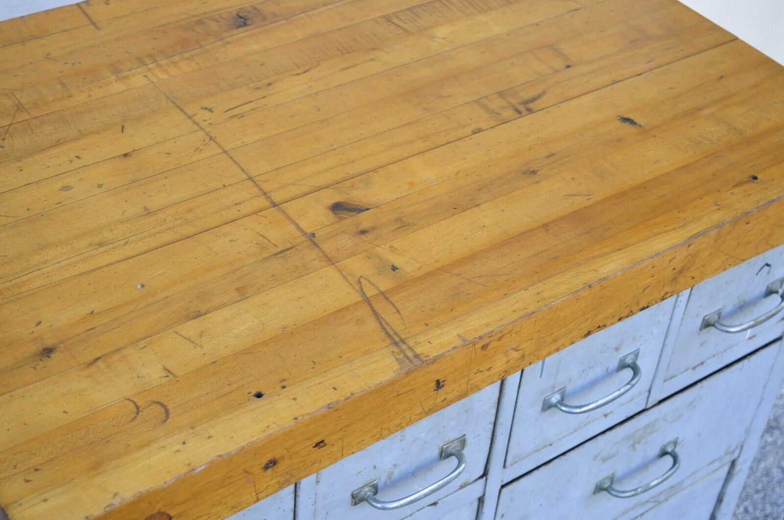 Vintage American Industrial Steel 8 Drawer Work Station Table Island Tool Chest 1