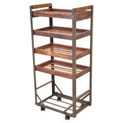 Used American Industrial Steel Metal and Wood Rolling Shop Work Cart Stand