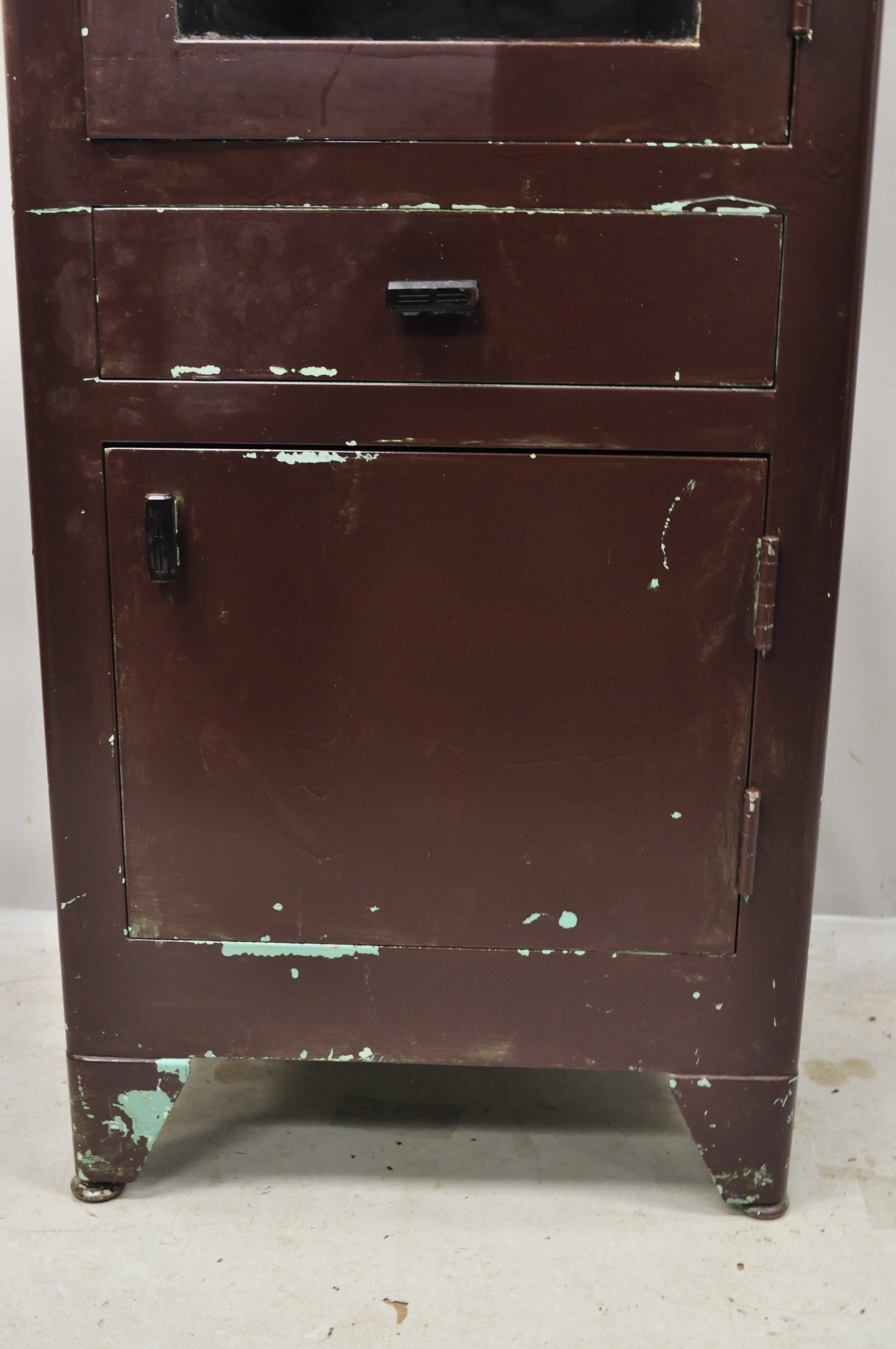 North American Vintage American Industrial Steel Metal Narrow Medical Dental Bathroom Cabinet