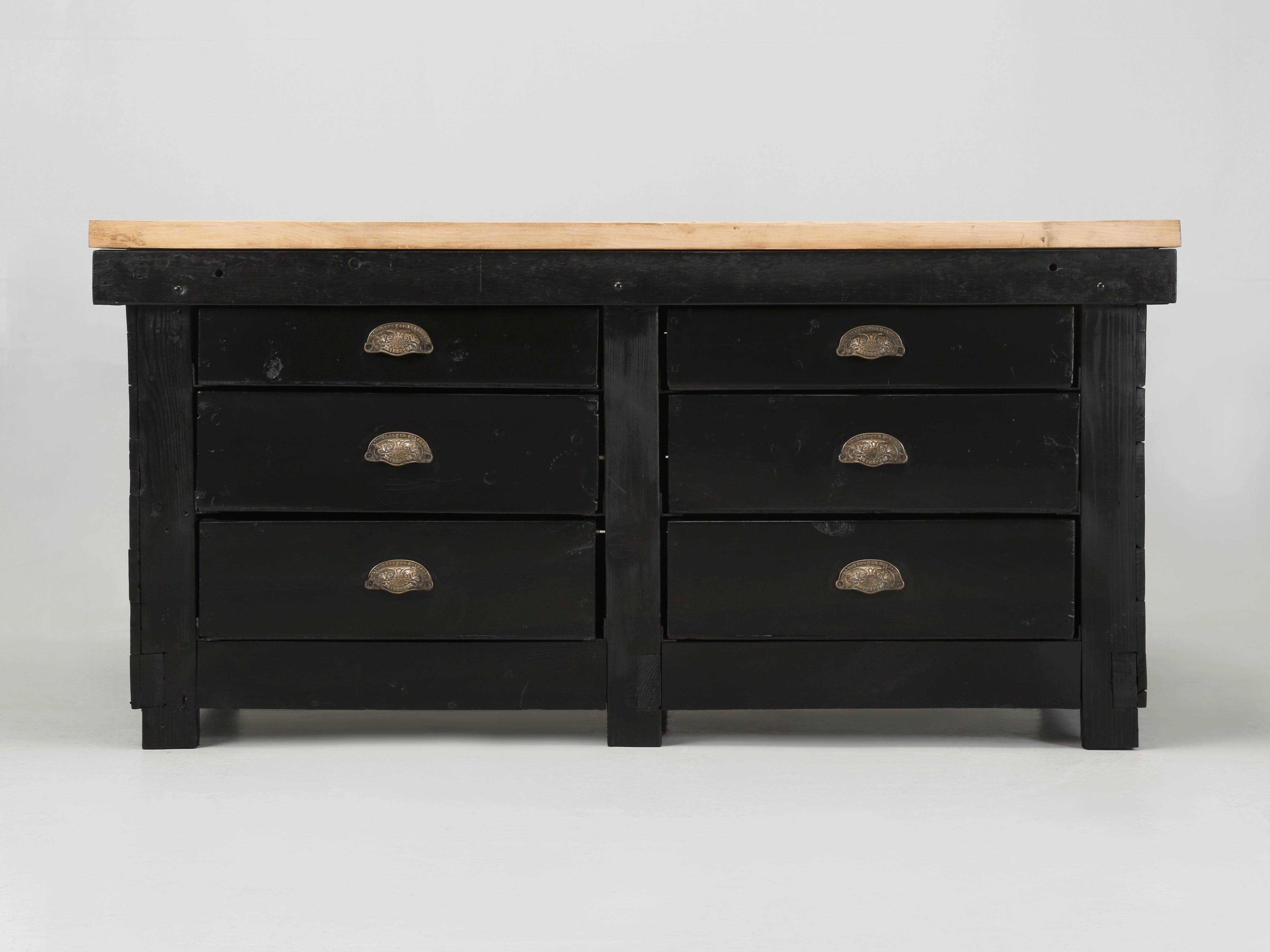 Vintage American Industrial Work Table, Repurposed Butcher Block Kitchen Island. We're not sure where or how this repurposed Industrial Work Table was originally used, but after some extensive restoration and a thorough cleaning our newly repurposed