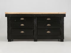 Tavolo da lavoro industriale americano d'epoca, isola da cucina in Butching riutilizzata