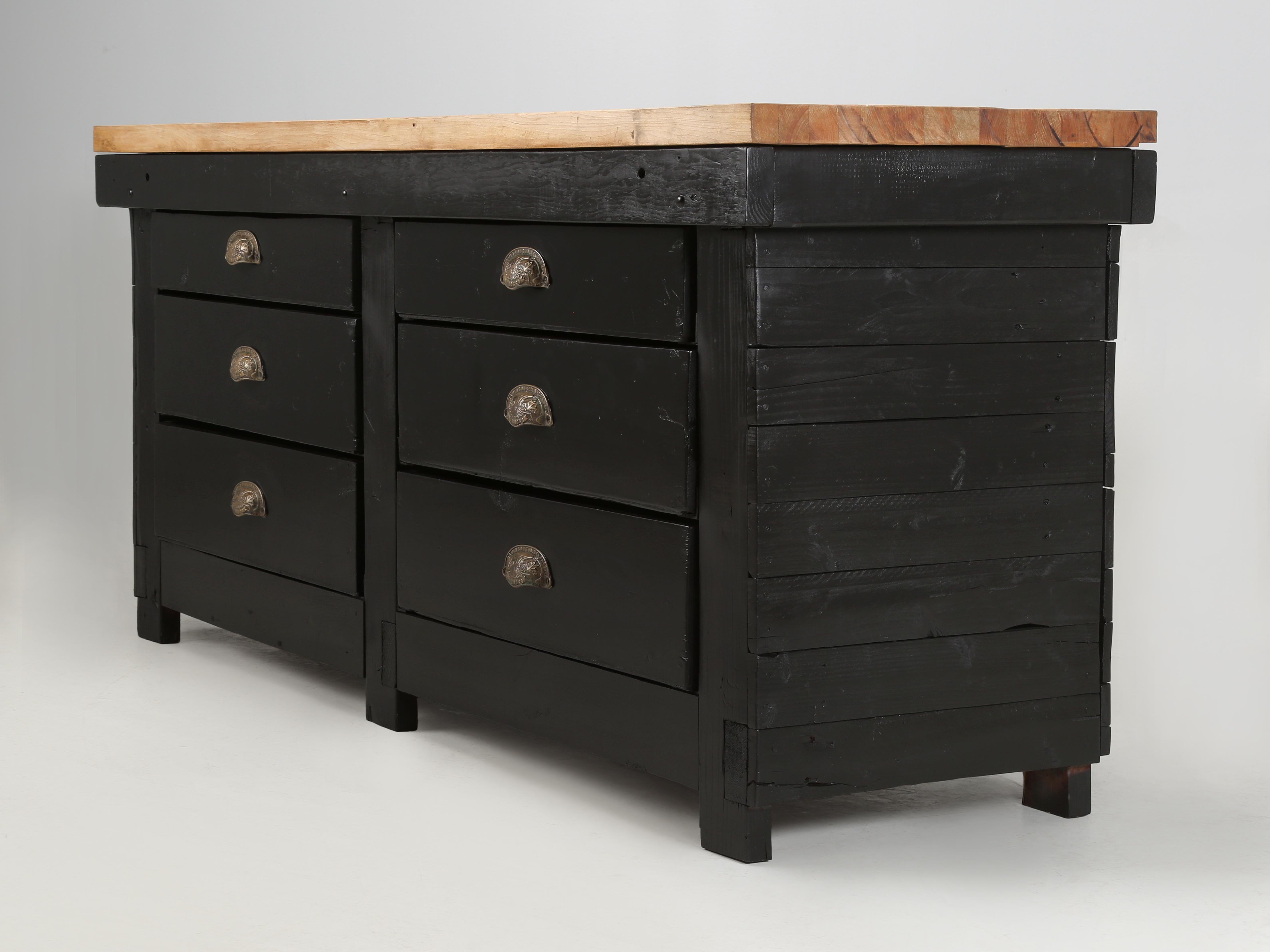 Mid-20th Century Vintage American Industrial Work Table, Repurposed Butcher Block Kitchen Island For Sale