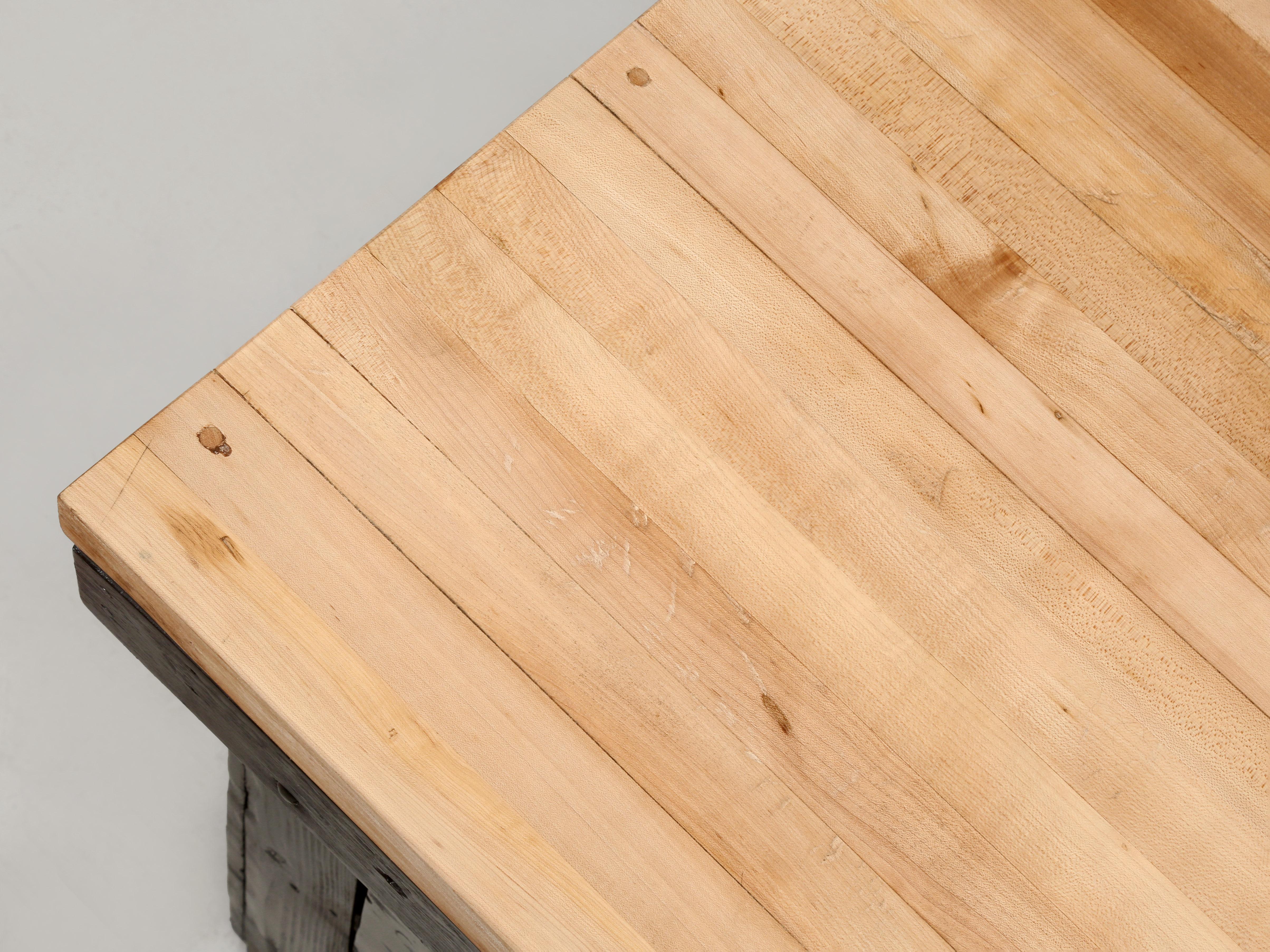 Vintage American Industrial Work Table, Repurposed Butcher Block Kitchen Island For Sale 2