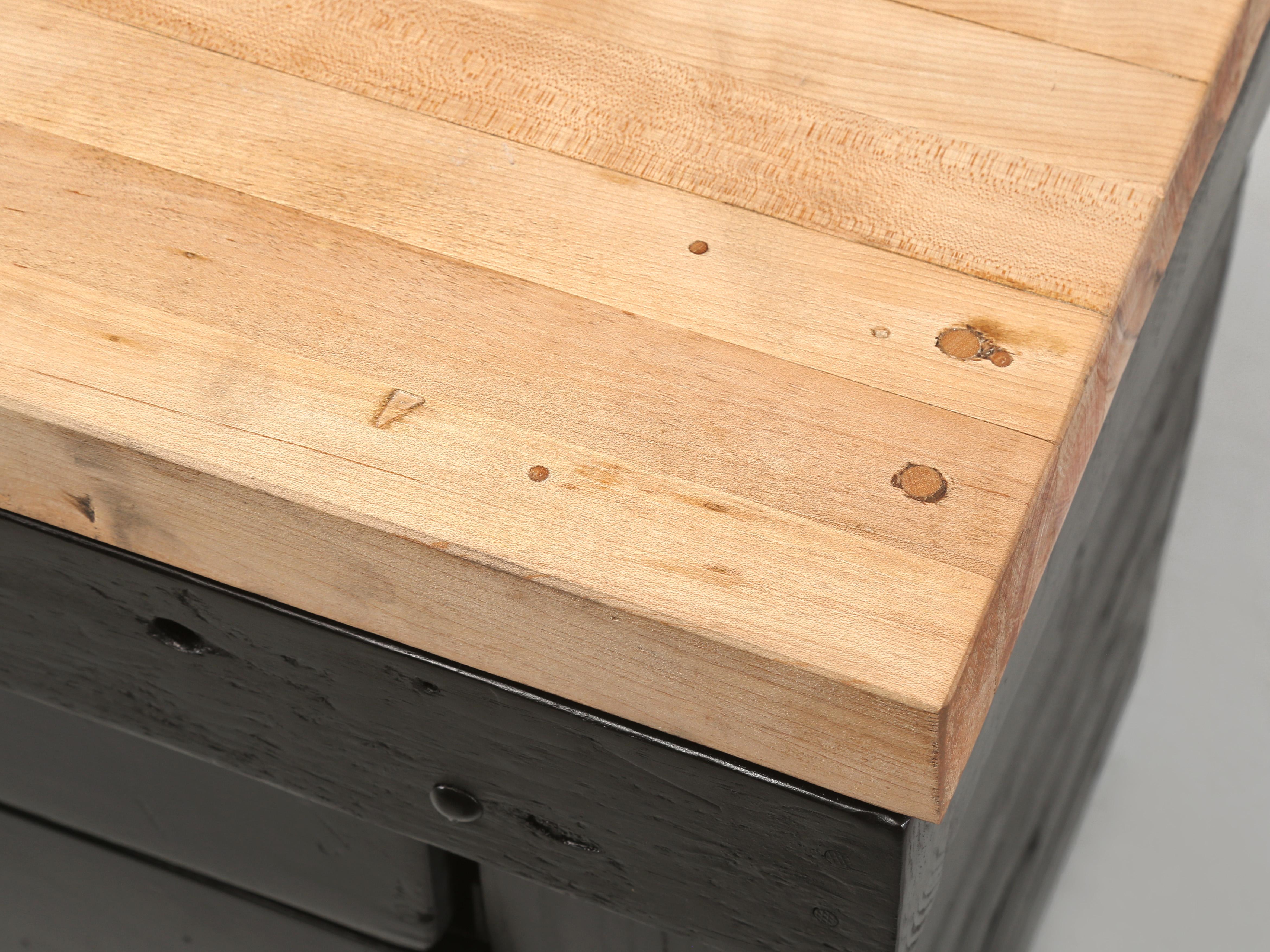 Vintage American Industrial Work Table, Repurposed Butcher Block Kitchen Island For Sale 4