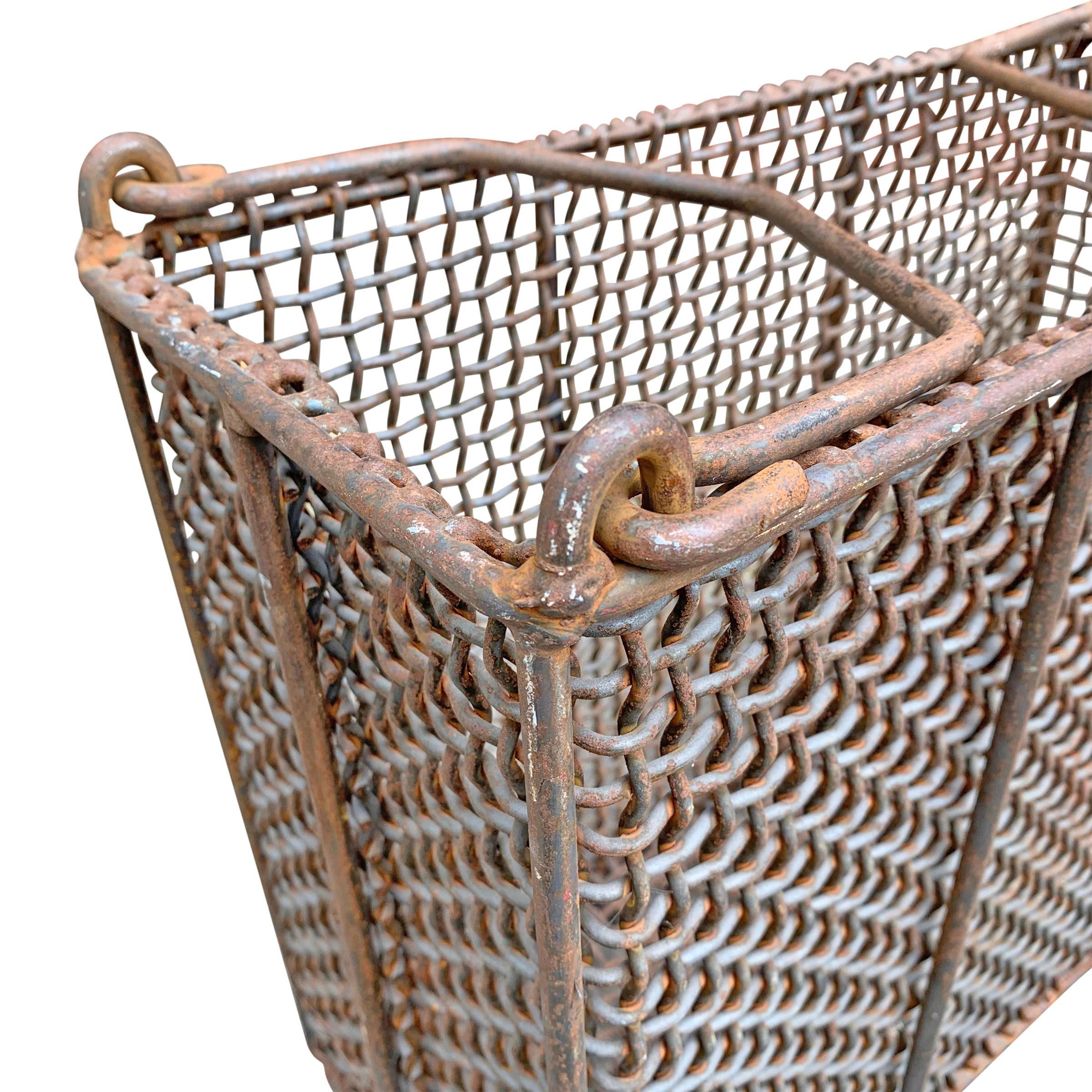 Vintage American Industrial Woven Wire Basket In Good Condition In Chicago, IL