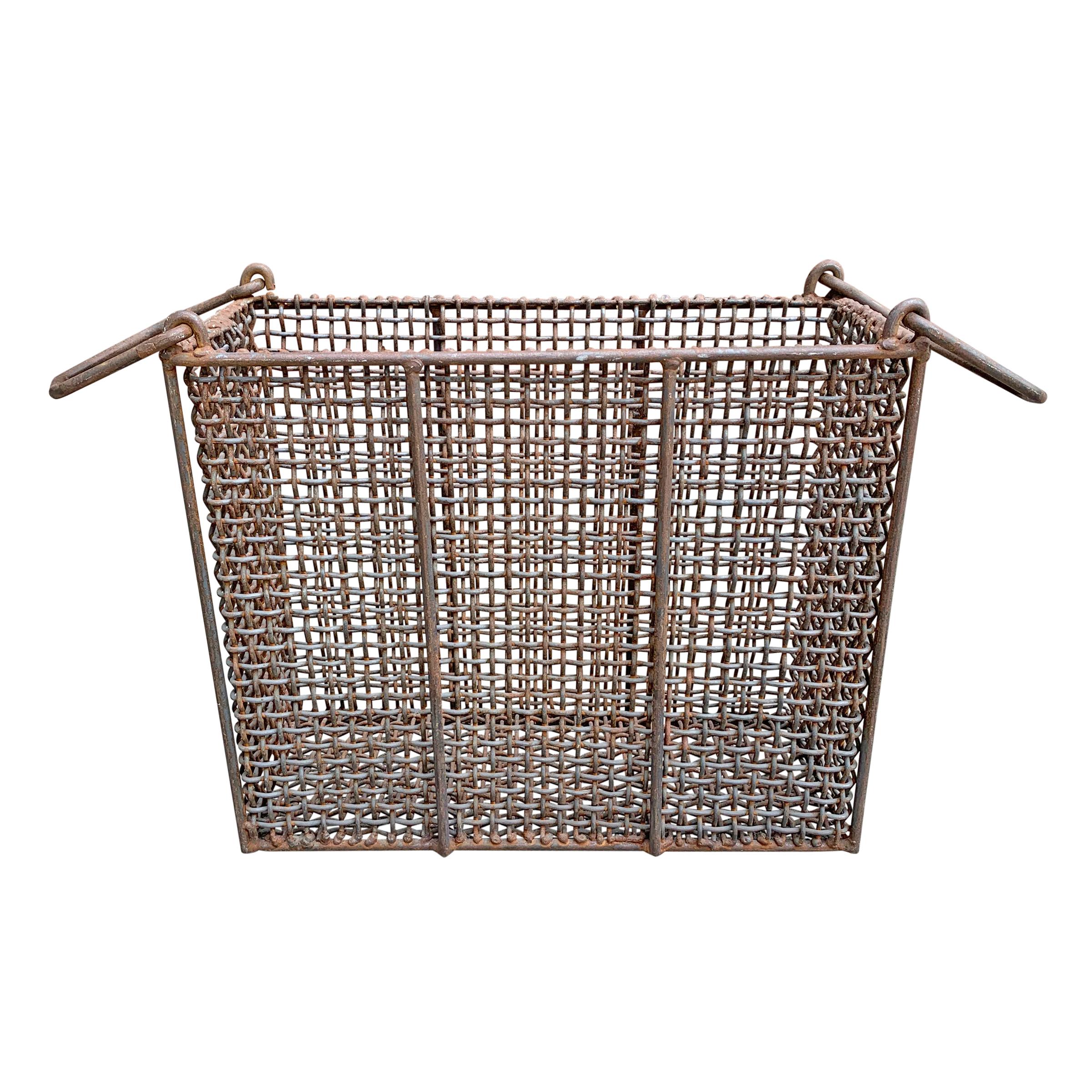 20th Century Vintage American Industrial Woven Wire Basket