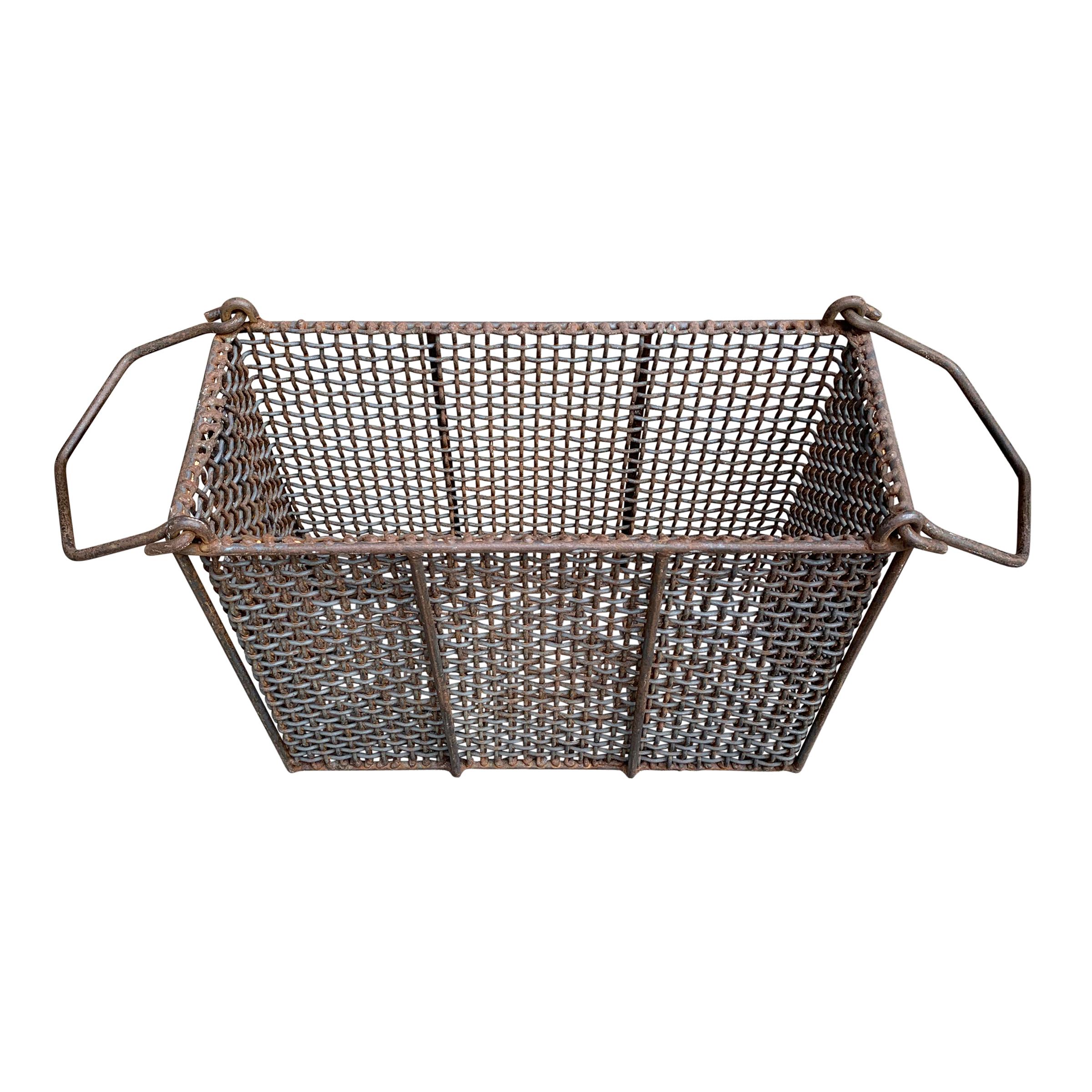 Steel Vintage American Industrial Woven Wire Basket