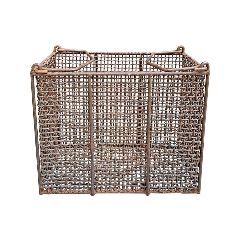 Vintage American Industrial Woven Wire Basket at 1stDibs