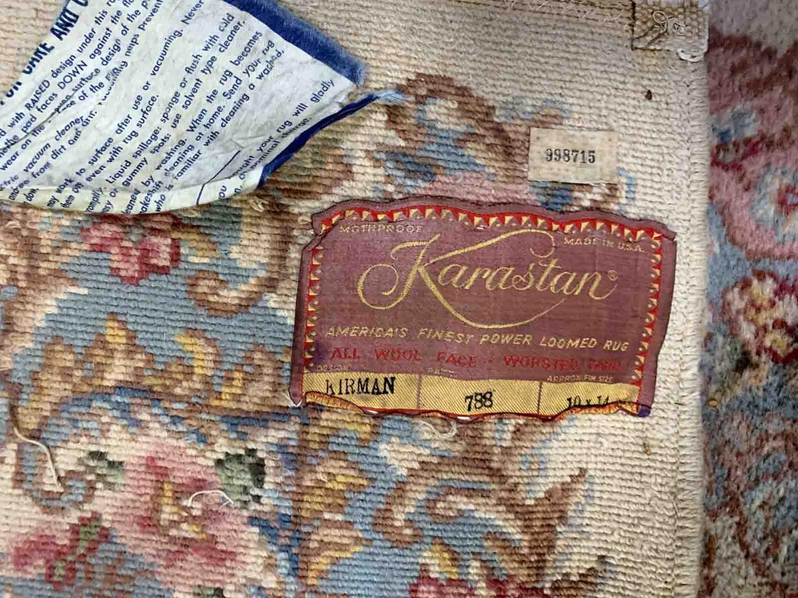 Vintage American Karastan rug made in beige wool. The rug has been made in USA with Persian Kerman design. This piece is from the middle of 20th century in original good condition.

-condition: original good,

-circa: 1950s,

-size: 9.10' x