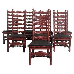 Chaises américaines vintage à dossier en échelle, lot de 8