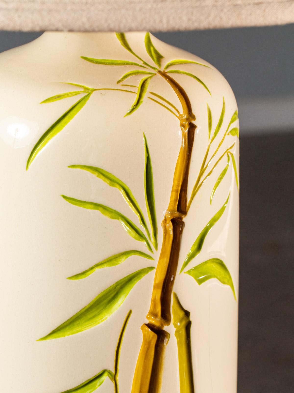 Hand-Painted Vintage American Large Ceramic Hand Painted Bamboo Lamp, circa 1960 For Sale