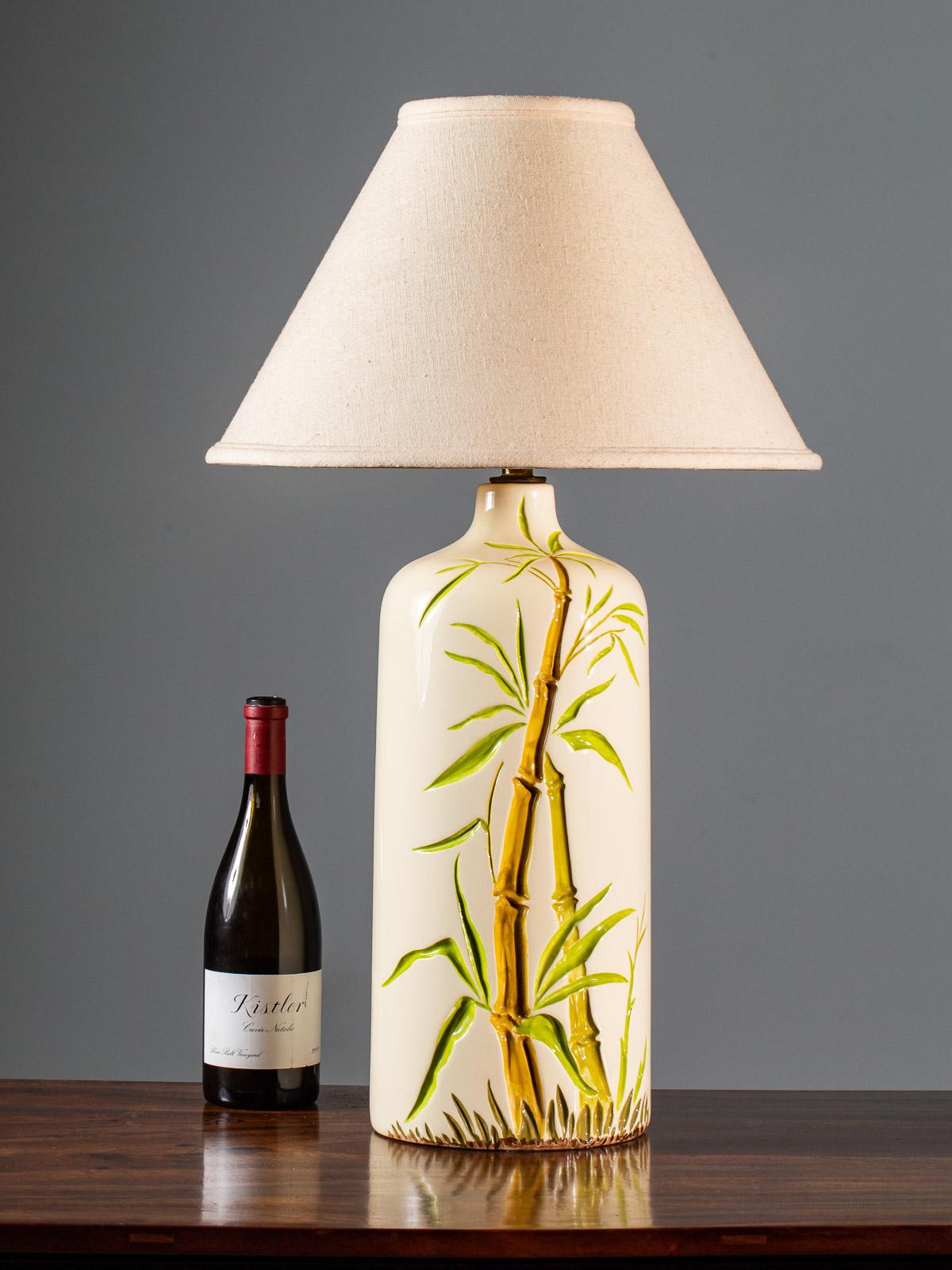 Vintage American Large Ceramic Hand Painted Bamboo Lamp, circa 1960 For Sale 3