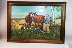 Equestrian Vintage American Large Landscape Oil Painting