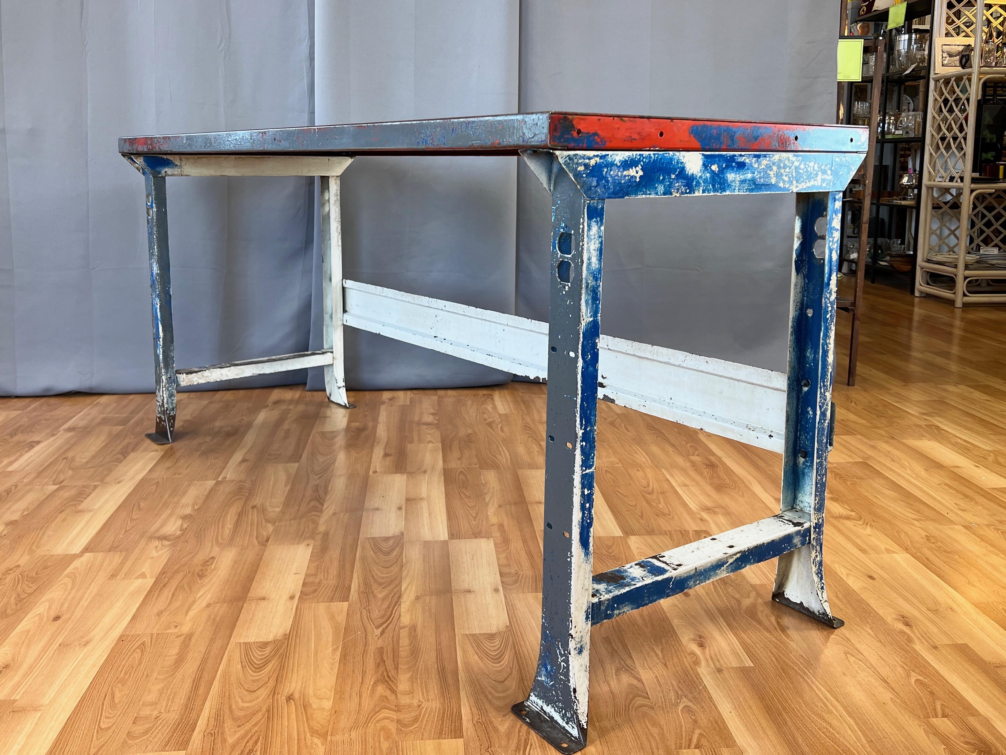 Mid-20th Century Vintage American Large Painted Steel Industrial Work Table, c. 1940 For Sale