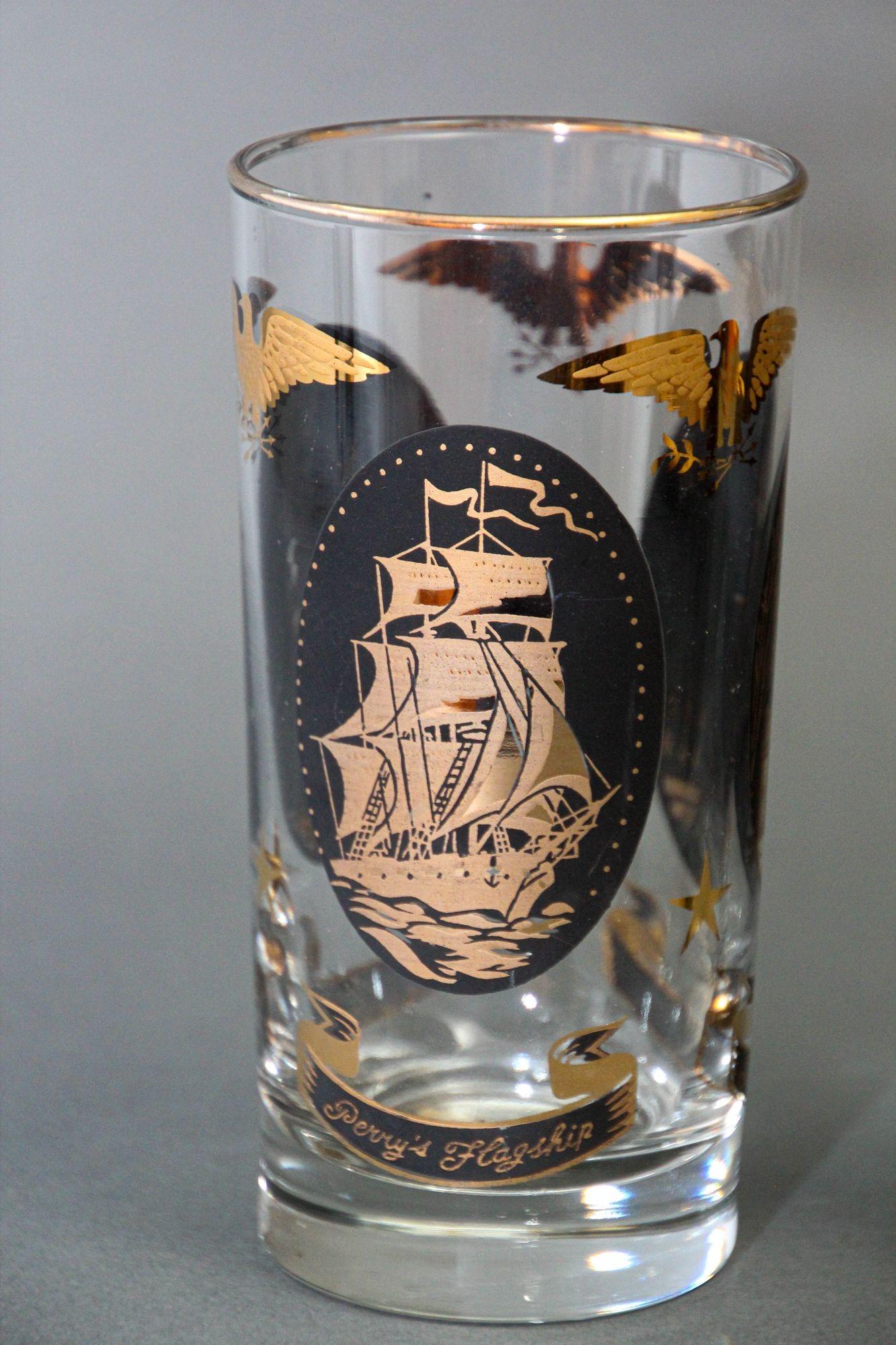 Americano Vintage American Libbey Gold Drinking Glasses Set of 2 Hollywood Regency Retro in vendita