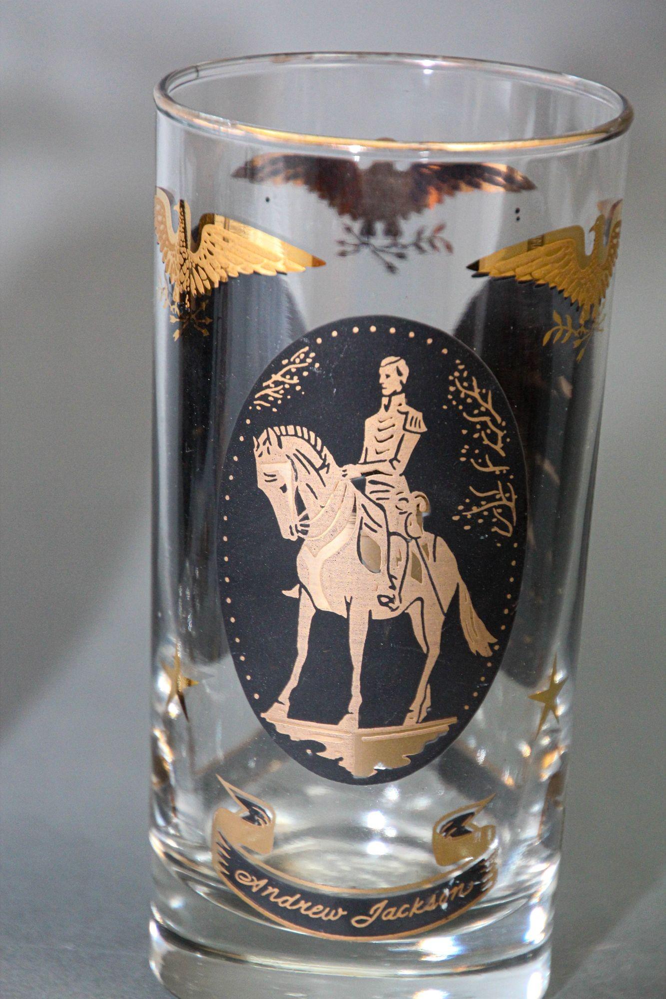 Vetro Vintage American Libbey Gold Drinking Glasses Set of 2 Hollywood Regency Retro in vendita