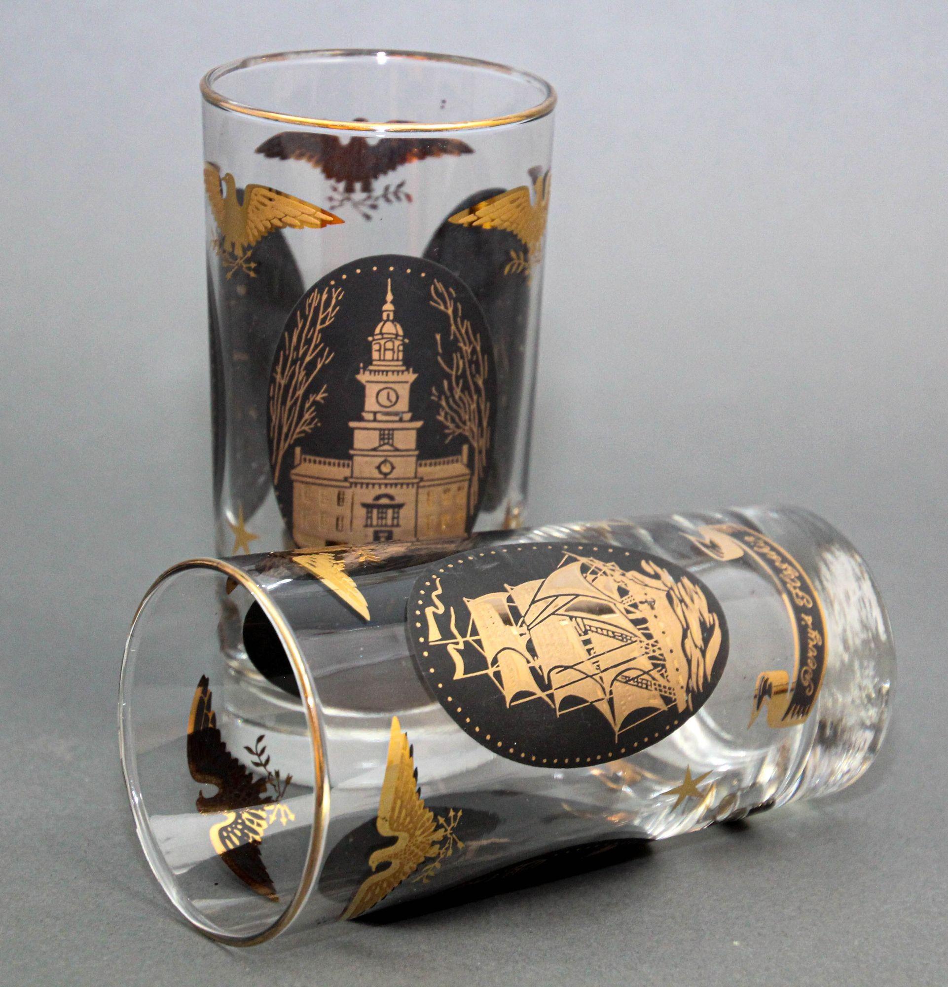 Vintage American Libbey Gold Drinking Glasses Set of 2 Hollywood Regency Retro in vendita 1
