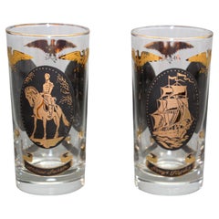 Vintage American Libbey Gold Drinking Glasses Set of 2 Hollywood Regency Retro