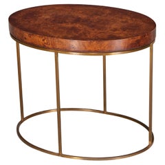 Vintage American Made Brandt Furniture Tavolino ovale in legno di radica e ottone
