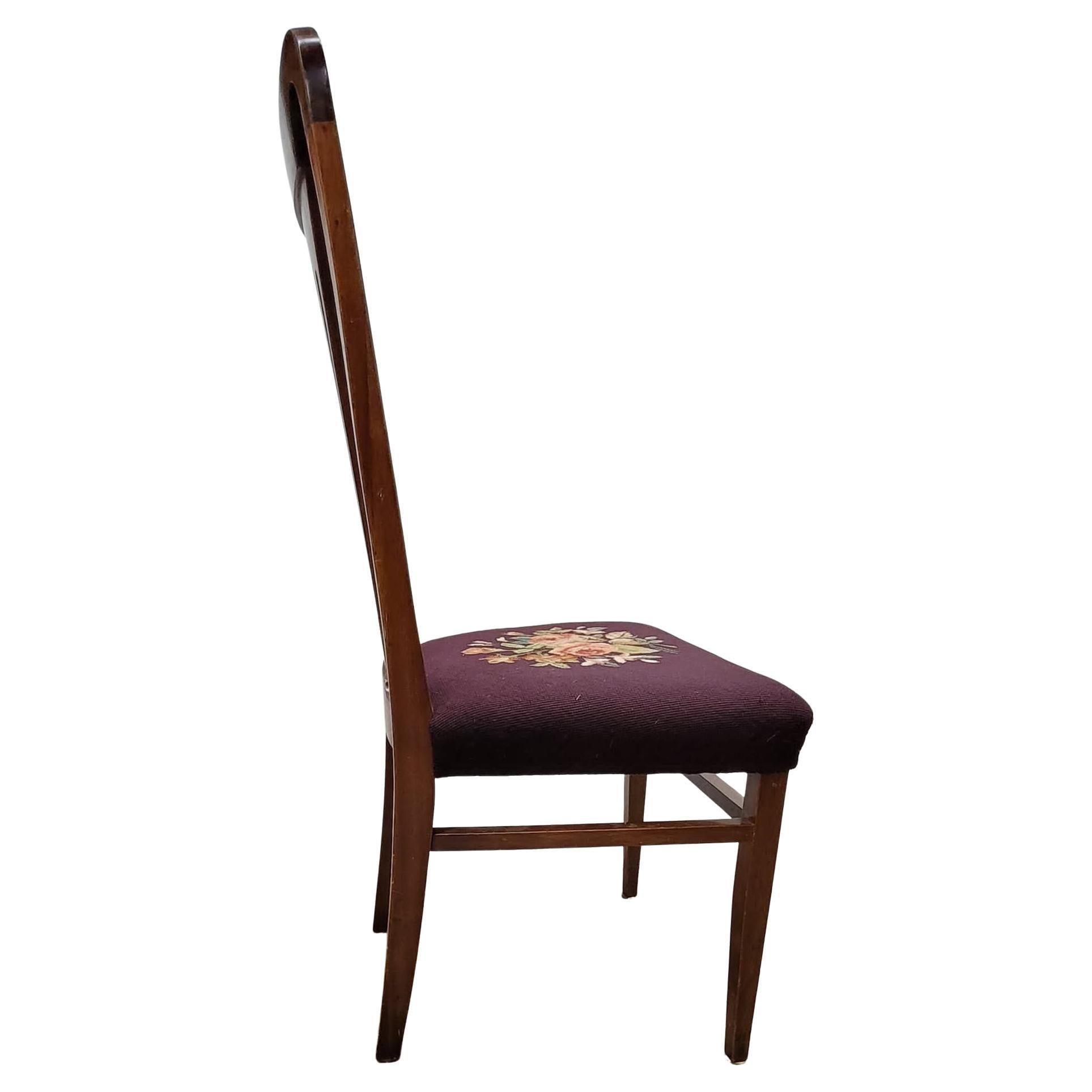 Mid-Century Modern Vintage American Mahogany and Inlay Needlepoint Upholstered Chair For Sale