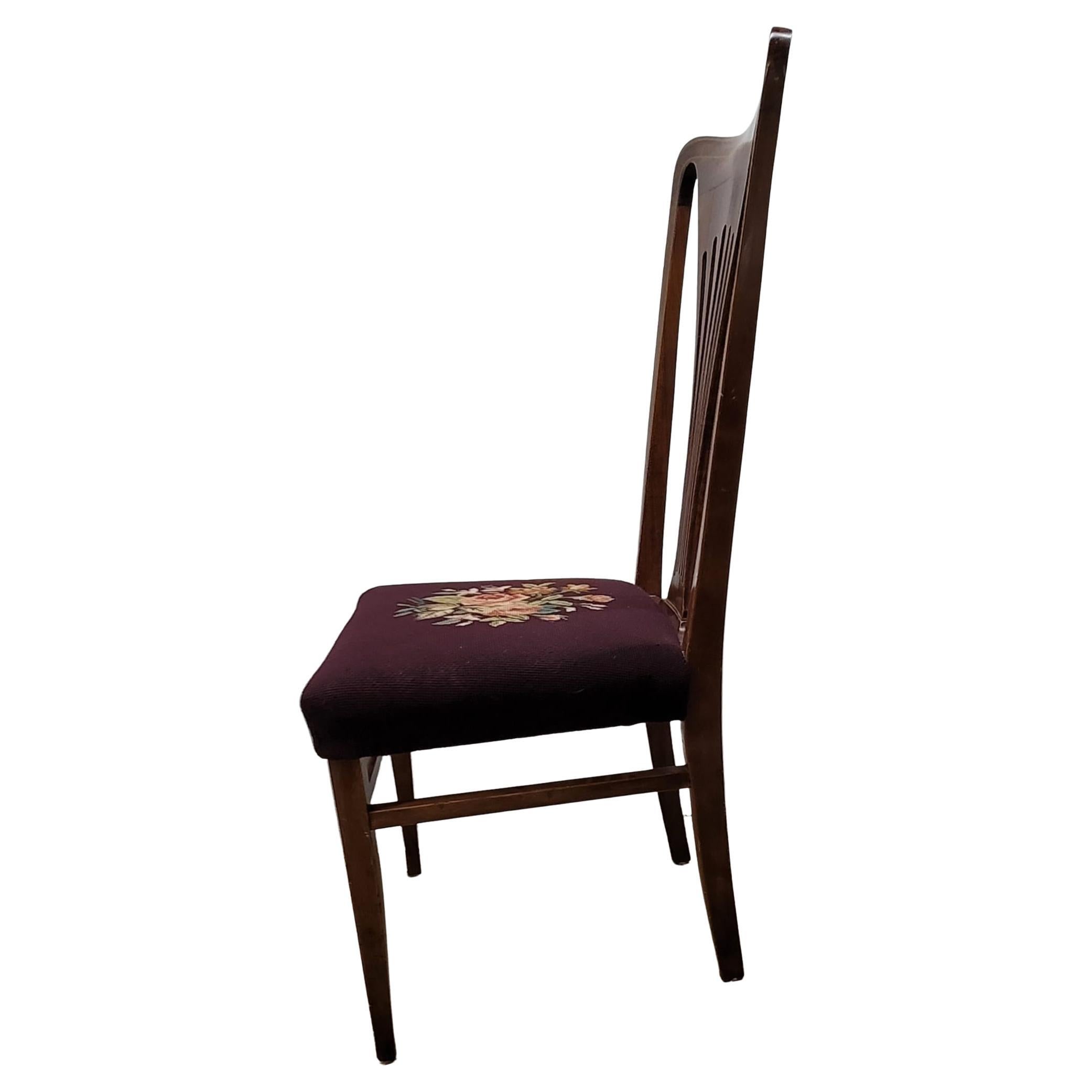 20th Century Vintage American Mahogany and Inlay Needlepoint Upholstered Chair For Sale