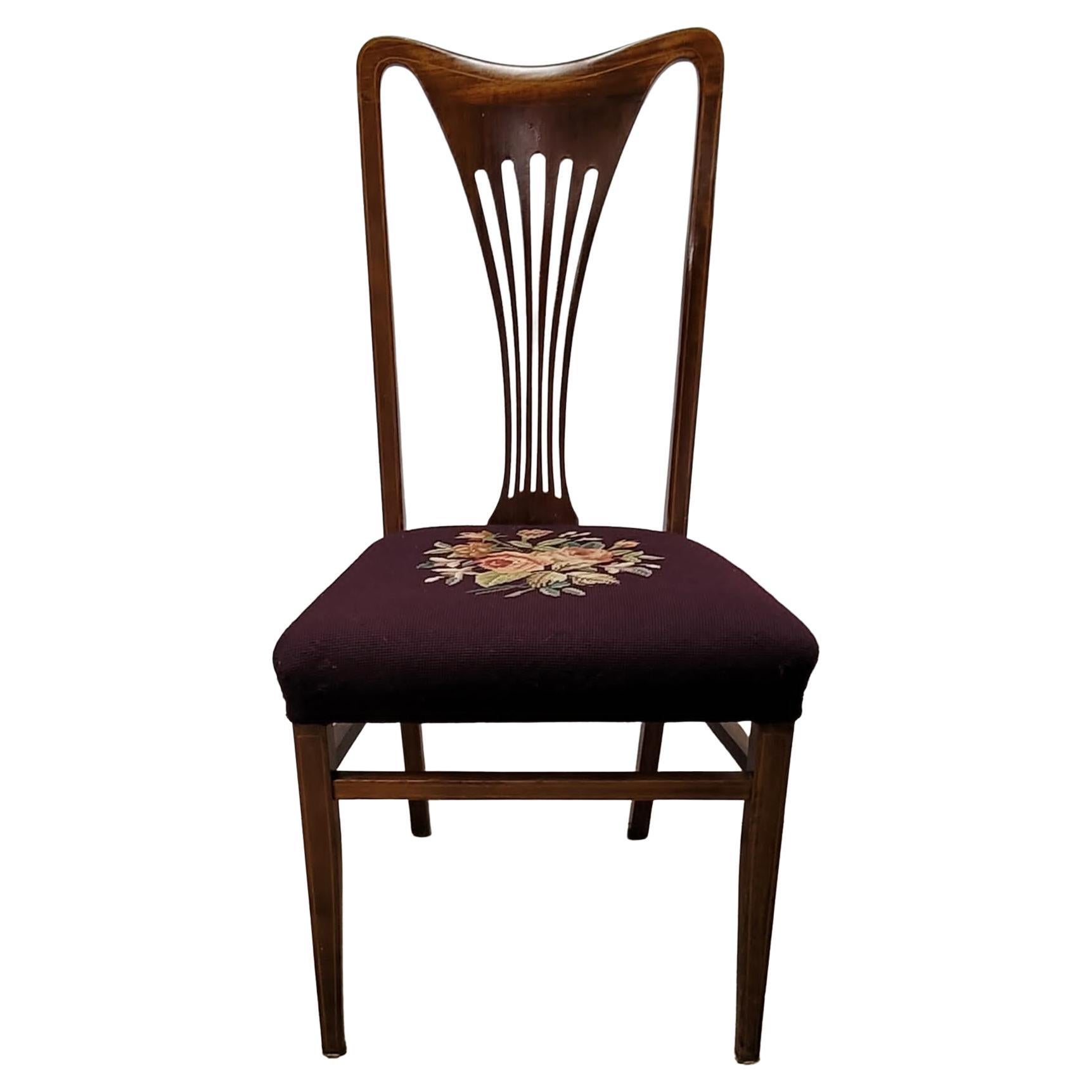Vintage American Mahogany and Inlay Needlepoint Upholstered Chair For Sale 1