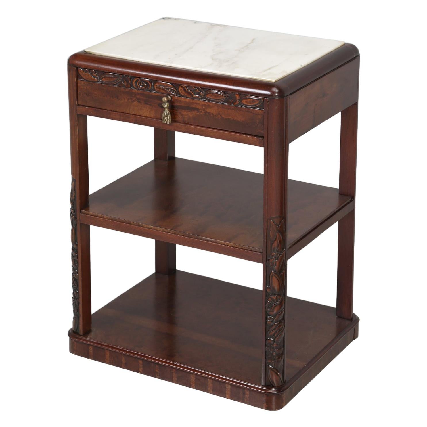 Vintage Moroccan Hand Painted Nightstand or End Table in Black and