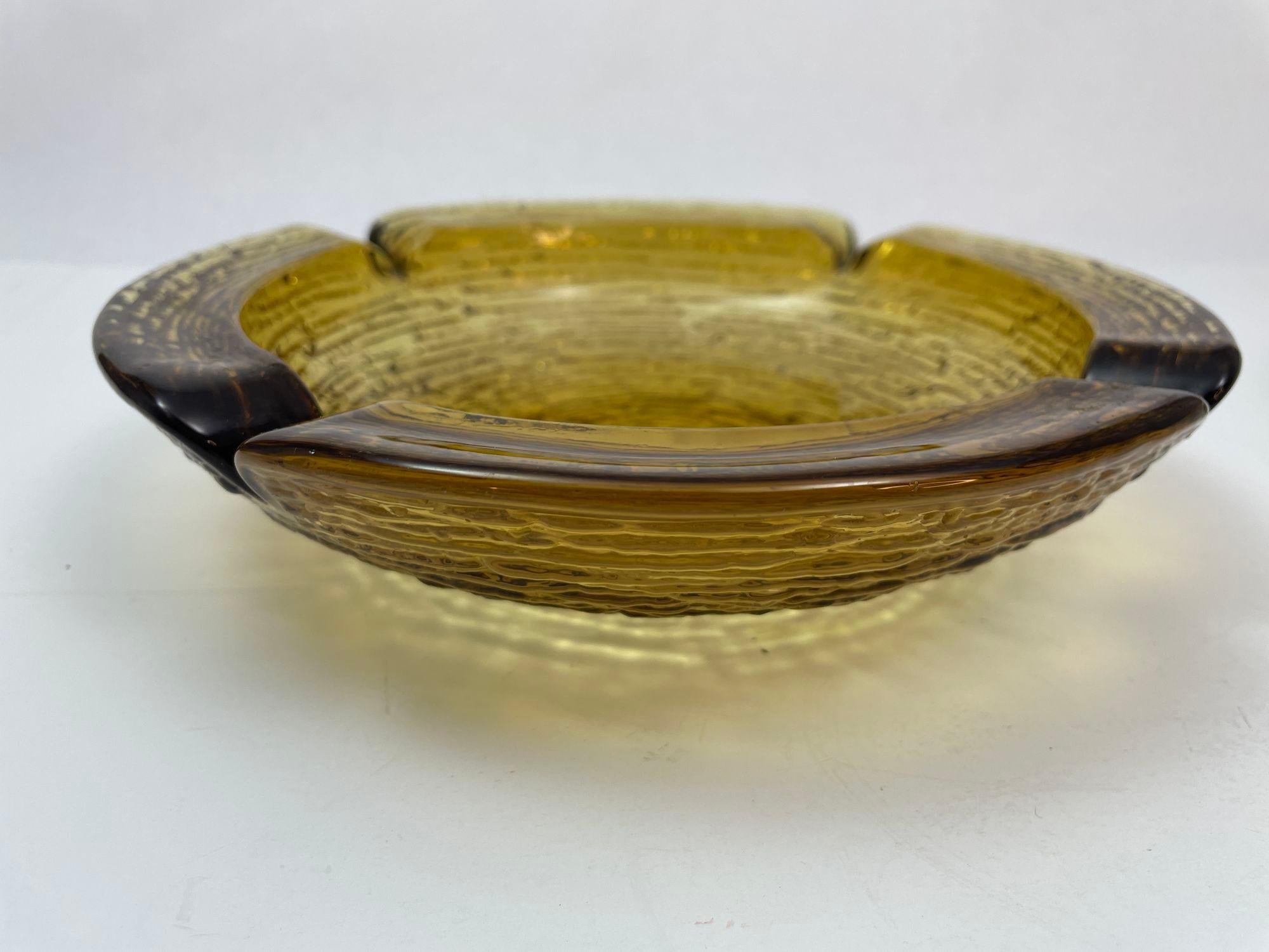 Mid-Century Modern Vintage American Mid-century Large Textured Amber Glass Ashtray Anchor Hocking