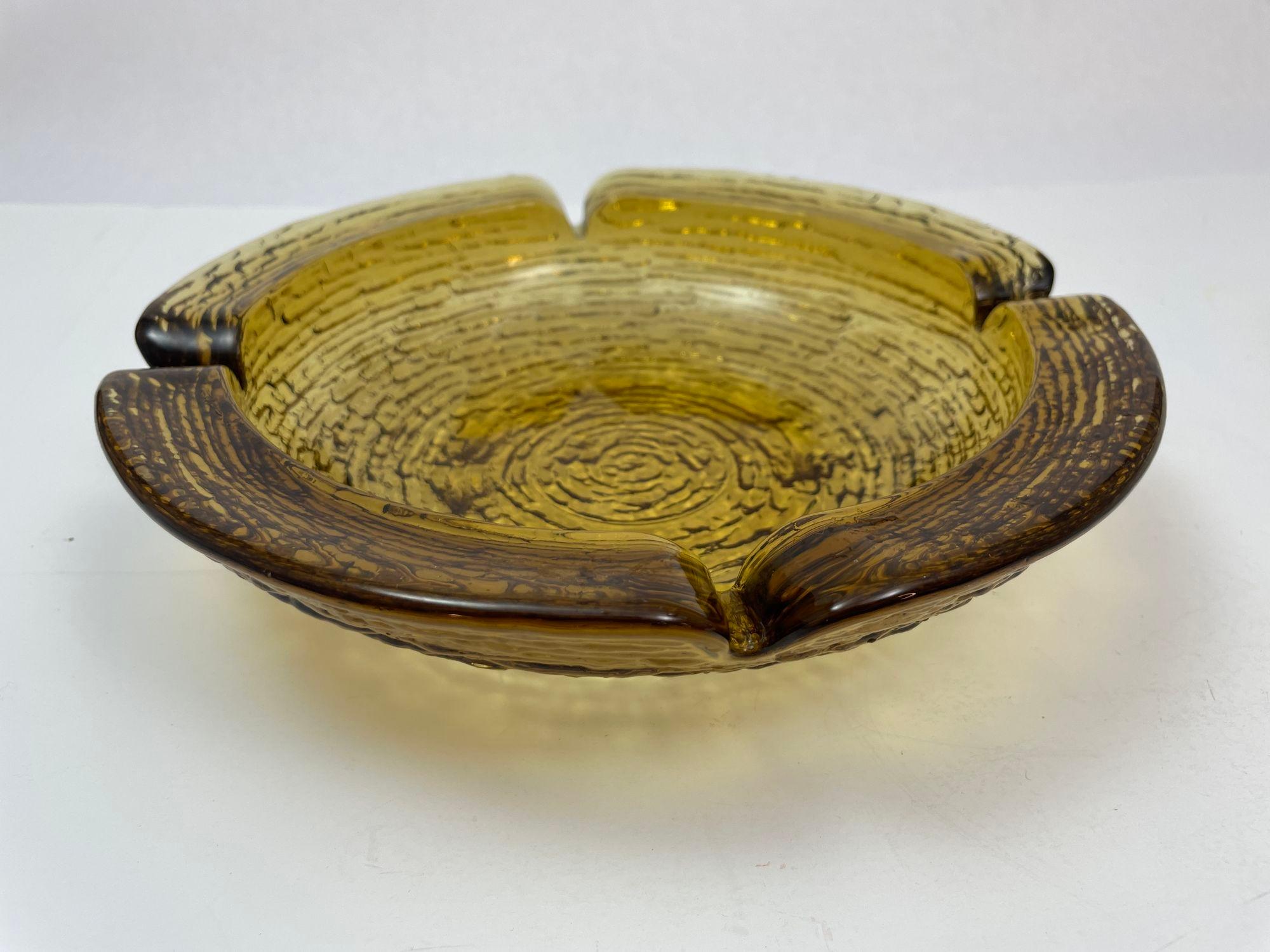 Vintage American Mid-century Large Textured Amber Glass Ashtray Anchor Hocking 1