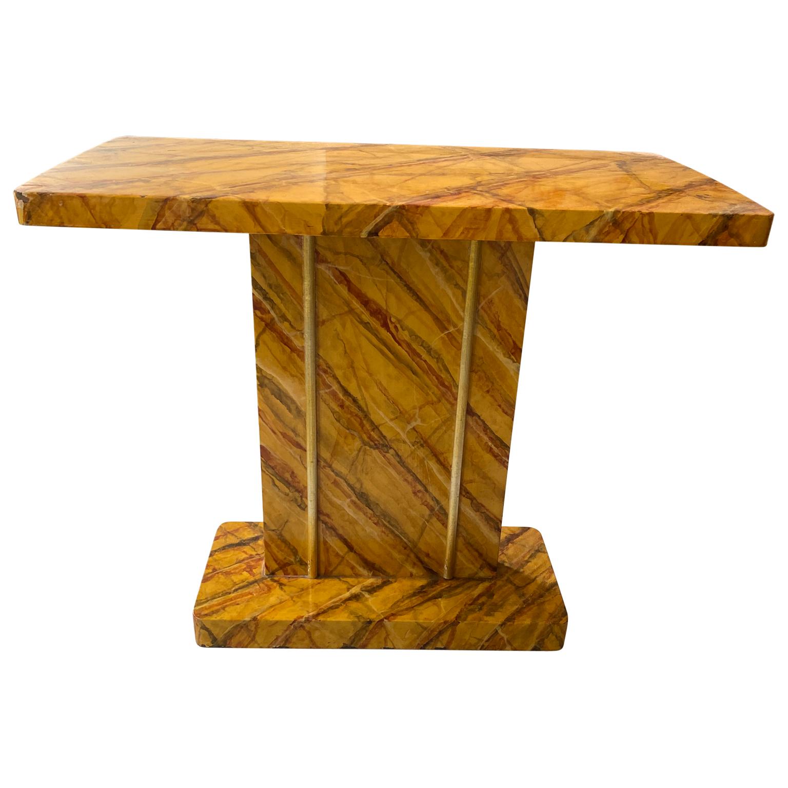 Veneer Vintage American Mid-Century Modern Faux Marble Console For Sale