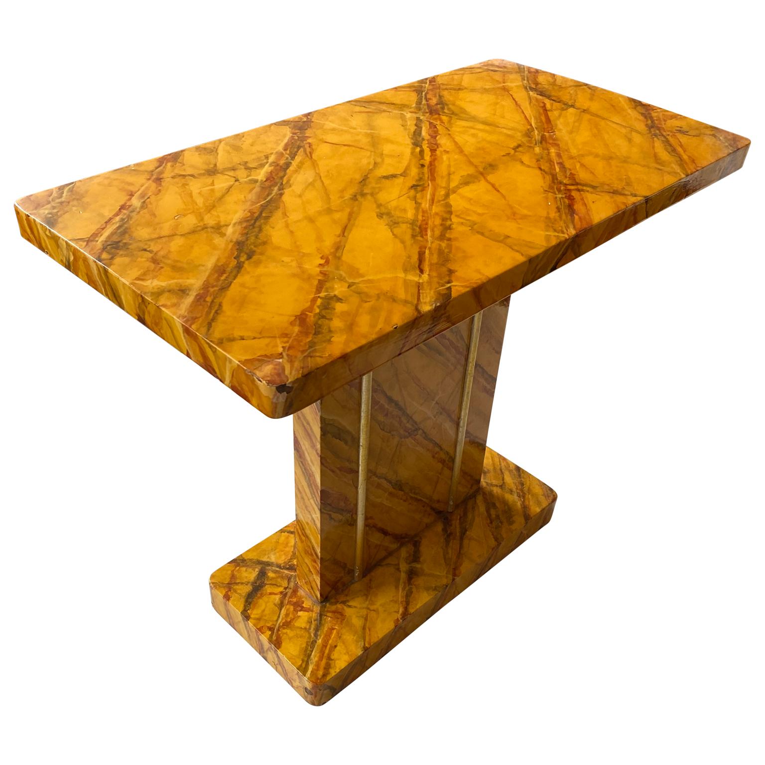 Vintage American Mid-Century Modern Faux Marble Console In Good Condition For Sale In Haddonfield, NJ