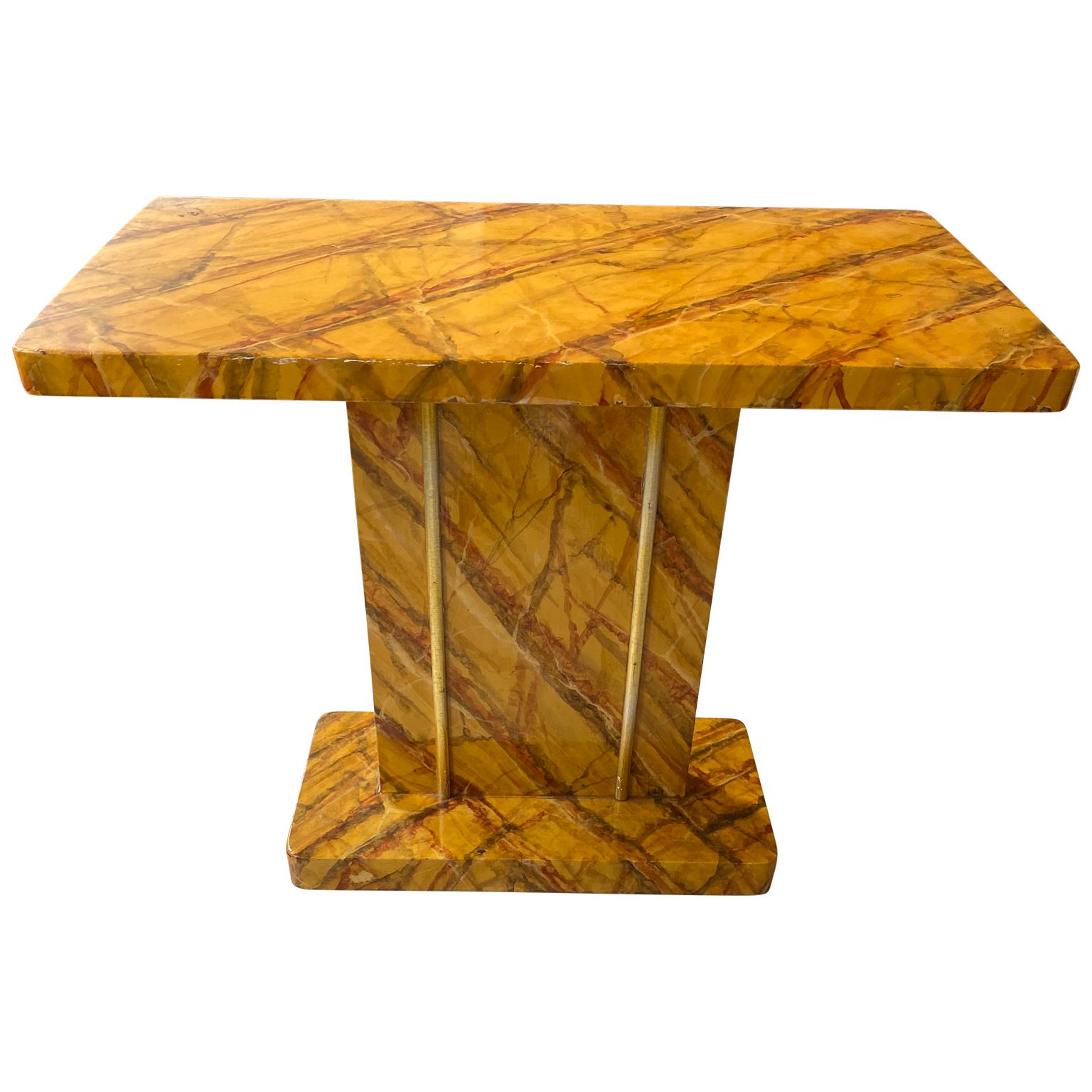 Wood Vintage American Mid-Century Modern Faux Marble Console For Sale