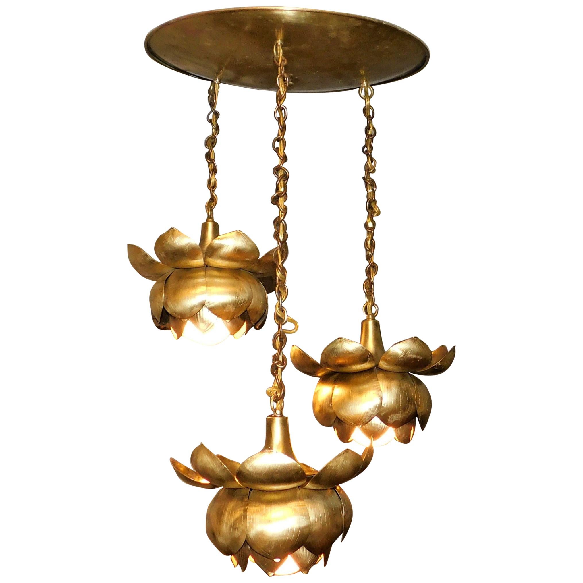 Vintage American Mid-Century Modern Feldman Brass Lotus Chandelier, circa 1960s