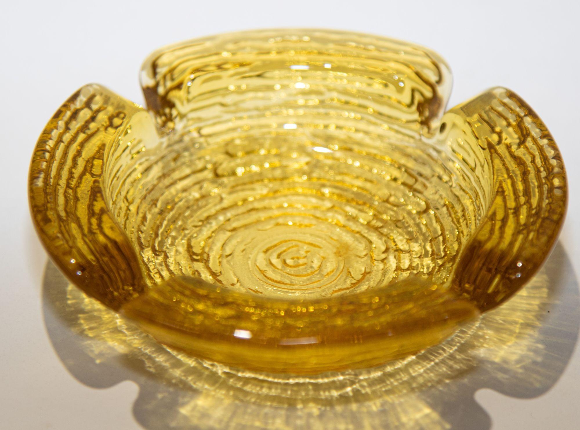 Mid-Century Modern Vintage American Midcentury Textured Amber Glass Ashtray Anchor Hocking