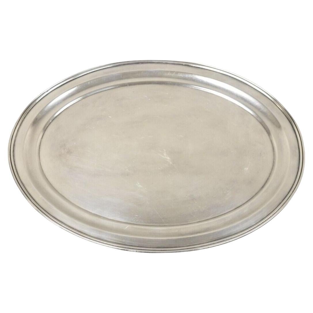 Vintage American Modern 14" Oval Silver Plated Serving Platter Tray For Sale