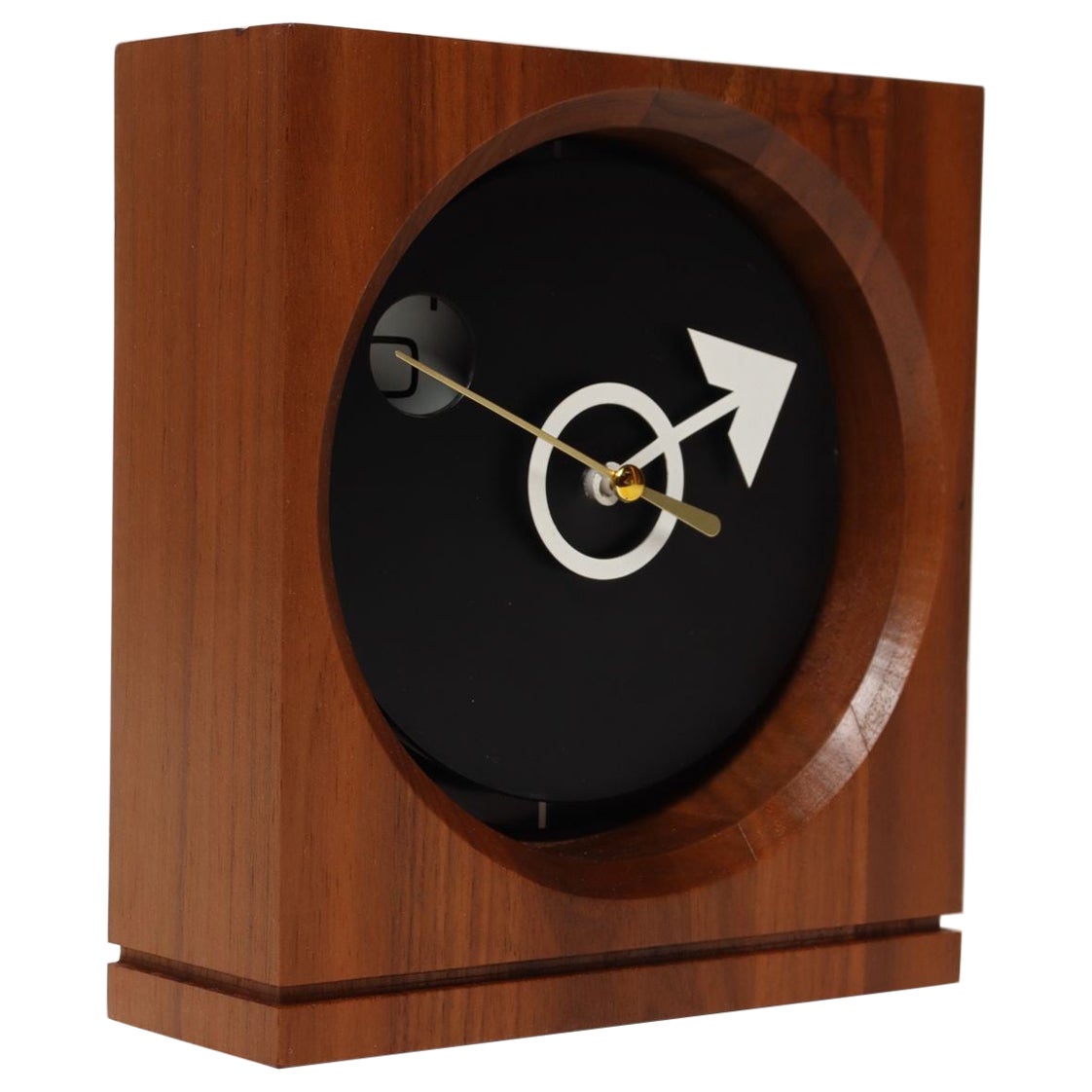 Vintage American Modernist Staved Walnut Square Wall Clock with Date Window