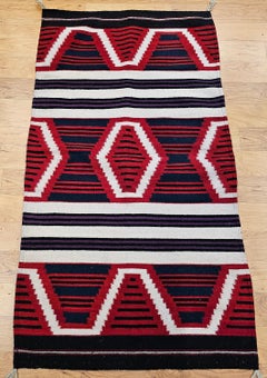 Vintage Native American Navajo Area Rug in Chief's Blanket Pattern